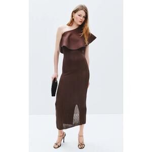 Altuzarra Knit Vivi Dress with Satin Ruffle in Charred Oak